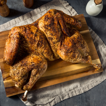 Spatchcocked Turkey on a cutting board