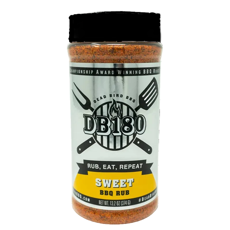 DB180 Premium Products gluten-free BBQ rub for pork, poultry, and more, featuring a sweet and savory seasoning blend in a complete set