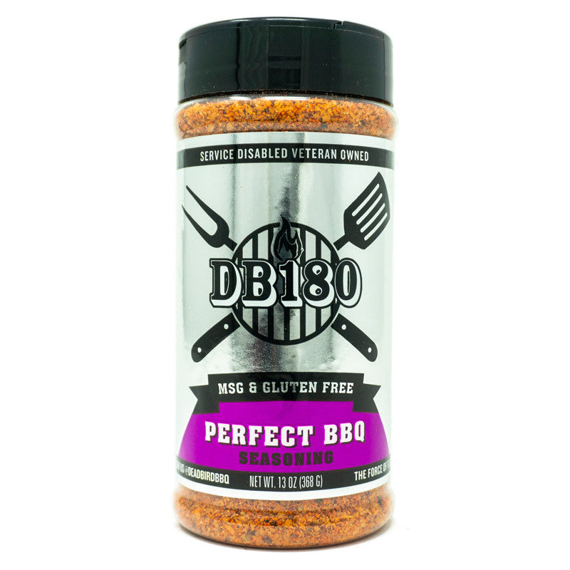 DB180 Premium Products Perfect BBQ Case with flavorful BBQ rub, showcasing a selection of seasoning jars for grilling.