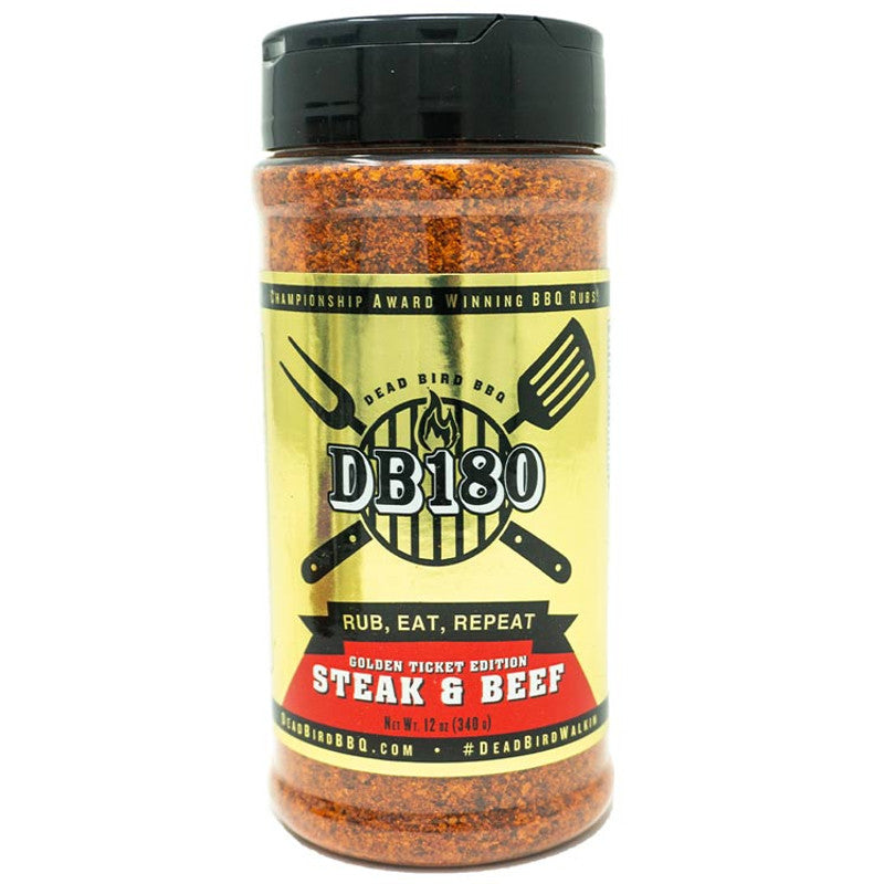 DB180 Premium Products Steak & Beef BBQ Rub case with multiple spice jars for flavorful grilling and grilling season.