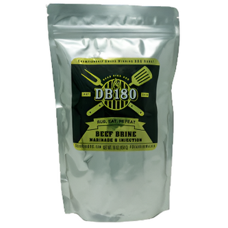 DB180 Premium Beef Brine case showing gluten-free injection solution for flavorful beef and other meats.