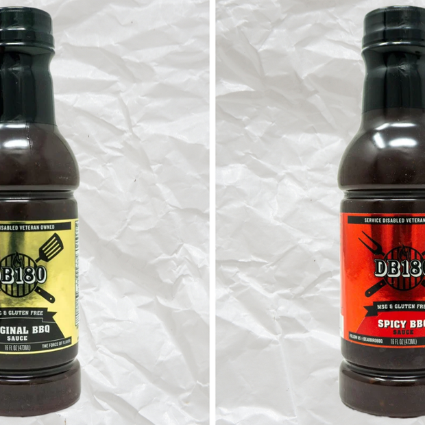 Assorted DB180 Premium Products BBQ sauces in a bundle, featuring various flavors in glass bottles with labels.