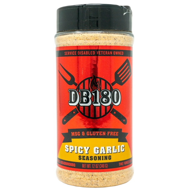 DB180 Premium BBQ Rub Steak Trio Bundle featuring spicy garlic-based seasoning for grilling and flavorful steak preparation.