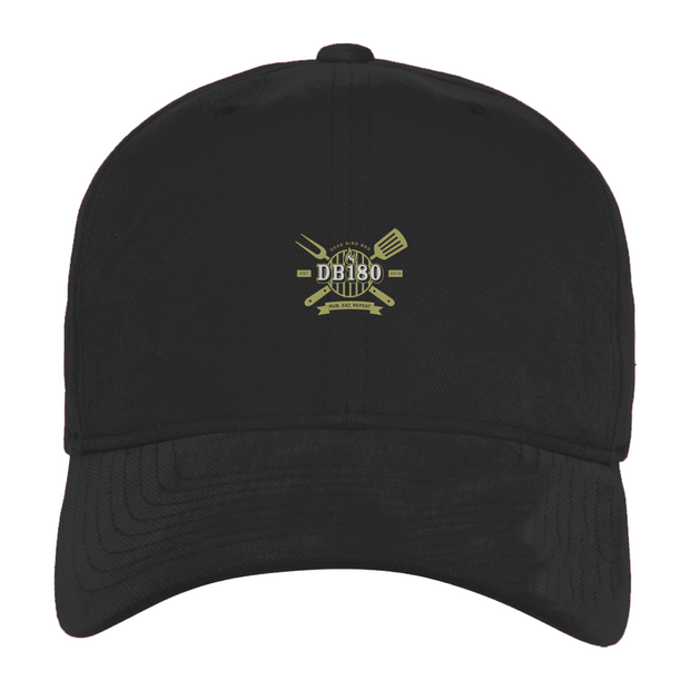 Black DB180 cap by Apliiq, a one-size hat with a classic design, shown on a plain background.