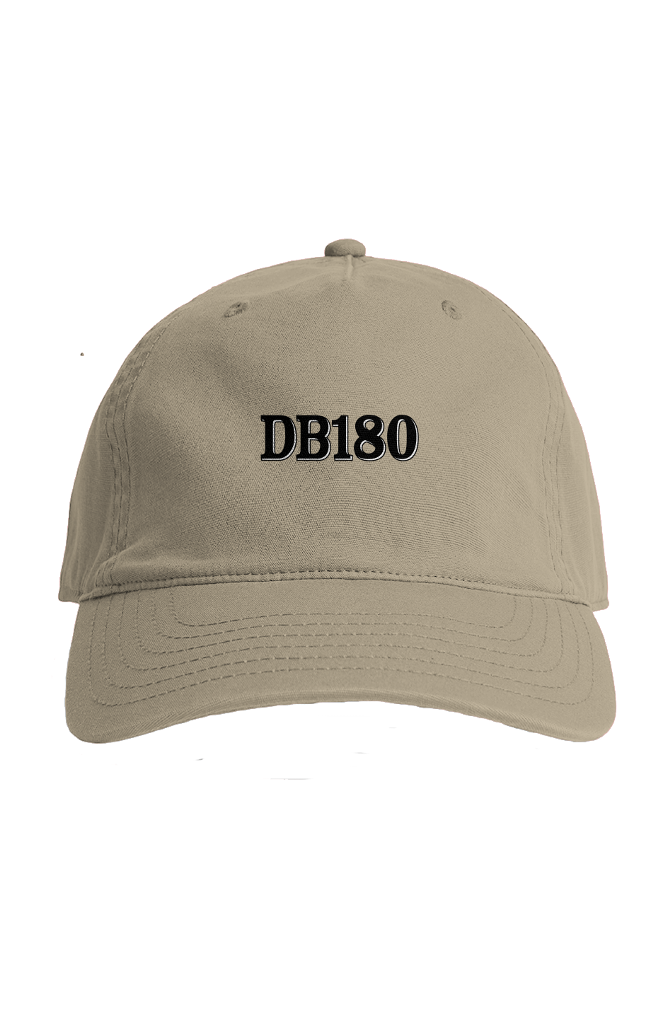Apliiq DB180 embroidered logo cap, one-size beige hat with stitched logo detail, casual style for everyday wear.