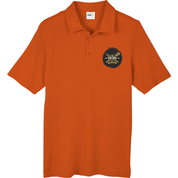Apliiq Transfer Print Polo shirt in campus orange, moisture-wicking fabric, featuring a stylish design for casual wear.
