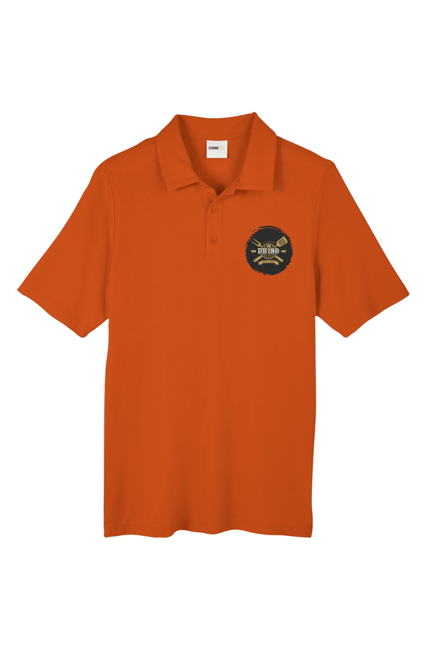 Apliiq Transfer Print Polo shirt in campus orange, moisture-wicking fabric, featuring a stylish design for casual wear.