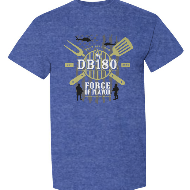 Apliiq DB180 Force Of Flavor Tee in Heather Sport Scarlet Red, dryblend BBQ T-shirt with graphic print, casual and comfortable.