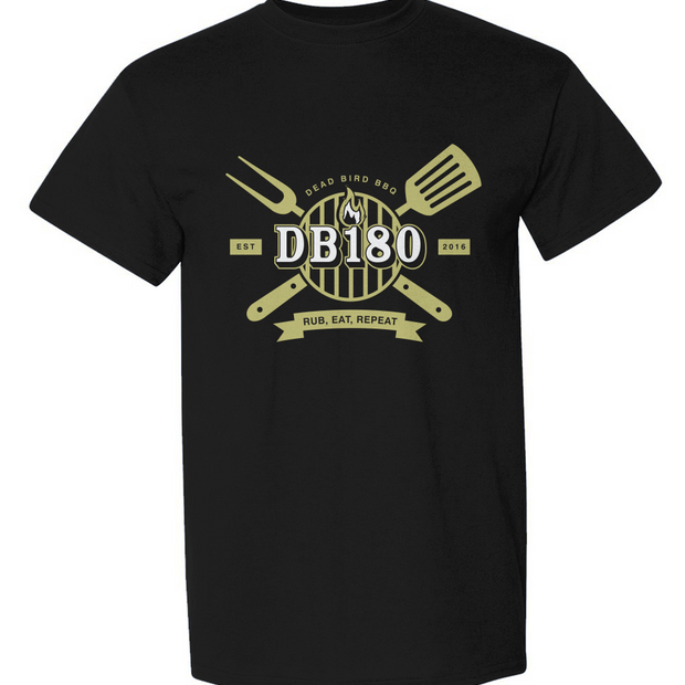 Black Apliiq DB180 DryBlend T-Shirt displayed flat, showcasing a comfortable, soft cotton fabric and classic crew neck design.
