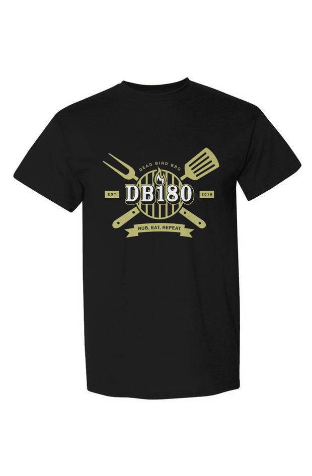 Black Apliiq DB180 DryBlend T-Shirt displayed flat, showcasing a comfortable, soft cotton fabric and classic crew neck design.