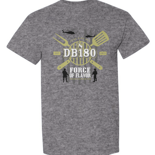 Apliiq Force of Flavor Dry Blend T-shirt in graphite heather, casual fit, front graphic design, soft cotton fabric.