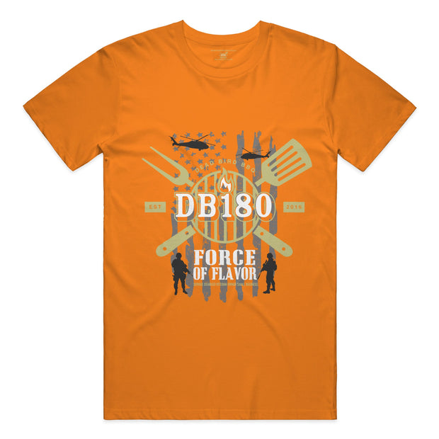 Apliiq DB180 DryBlend T-Shirt in safety orange, Force of Flavor Edition, featuring a comfortable, casual fit and vibrant color.