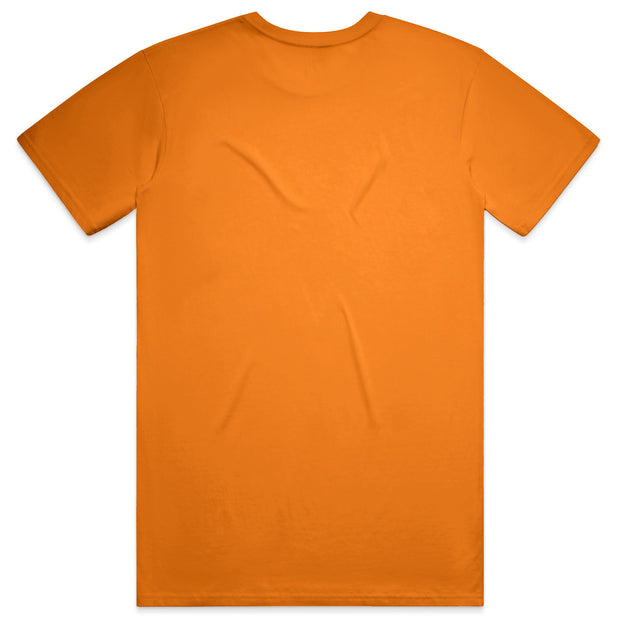 A safety orange DryBlend T-shirt by Apliiq with "Force of Flavor" edition logo, made of lightweight, breathable fabric.