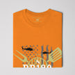 Apex DryBlend T-Shirt in safety orange by Apliiq, Force of Flavor Edition, showing front view with graphic design.