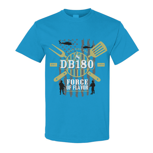 Apliiq DB180 Force Of Flavor cotton T-shirt in tropical blue, showcasing a relaxed fit with a stylish graphic design.