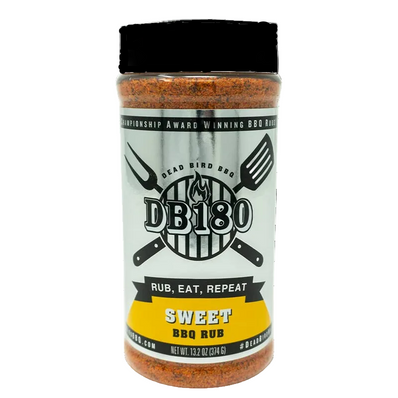 DB180 Premium Products gluten-free BBQ rub for pork, poultry, and more, featuring a sweet and savory seasoning blend in a complete set
