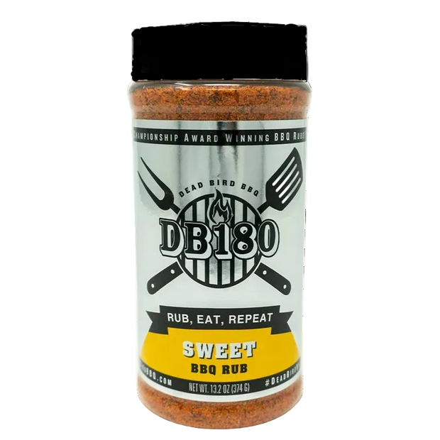 DB180 Premium Products gluten-free BBQ rub for pork, poultry, and more, featuring a sweet and savory seasoning blend in a complete set