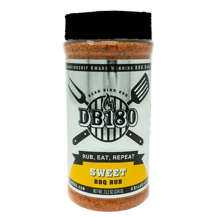 DB180 Premium Products gluten-free BBQ rub for pork, poultry, and more, featuring a sweet and savory seasoning blend in a complete set