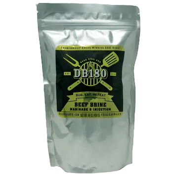 DB180 Premium Beef Brine case showing gluten-free injection solution for flavorful beef and other meats.