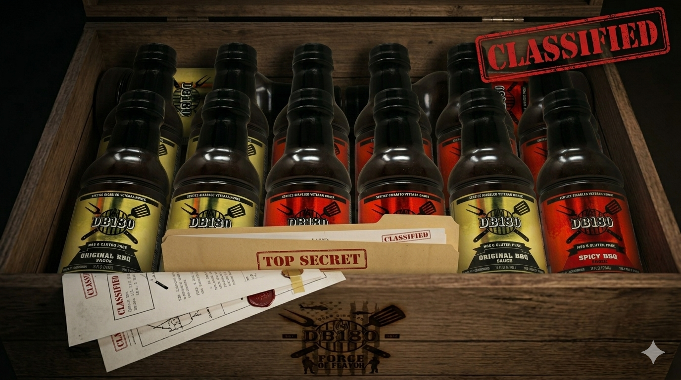 DB180 Premium Products spicy BBQ sauce bundle featuring two bottles, perfect for grilling and adding bold flavor to dishes.