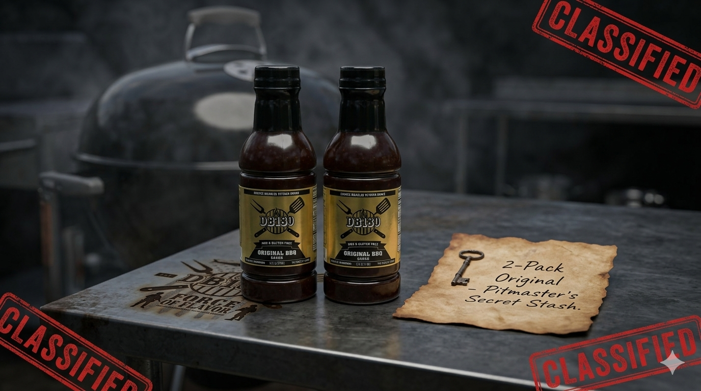 DB180 Premium Products spicy BBQ sauce bundle featuring two bottles, perfect for grilling and barbecue enthusiasts.