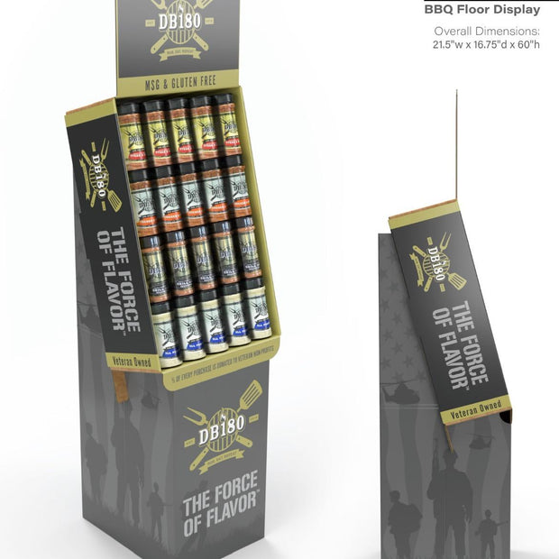 DB180 Premium Products advertising standalone display case showcasing product storage and presentation for retail displays.